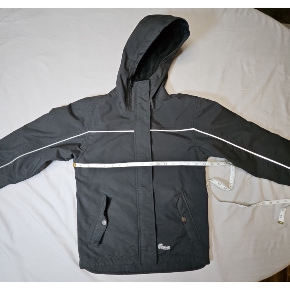 Berne Coastline Black Nylon Hooded Zip Up Fleece Lined Jacket Youth Kids Medium - Picture 4 of 9